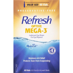 Refresh Optive MEGA-3 - Gotas lubricantes para los ojos, lágrimas artificiales sin conservantes