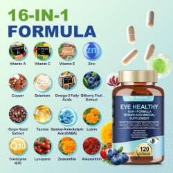 AREDS 2 Vitaminas para los ojos y extracto mineral de arándano Omega-3