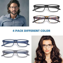 Paquete de 4 lentes de lectura con bloqueo de luz azul para hombres y mujeres